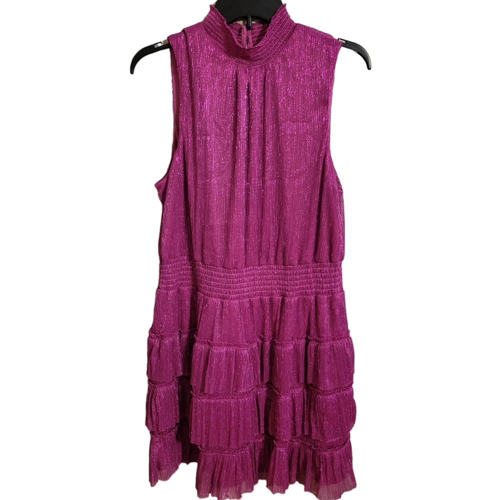 1. State Hot Pink Metallic Tiered Mini Dress